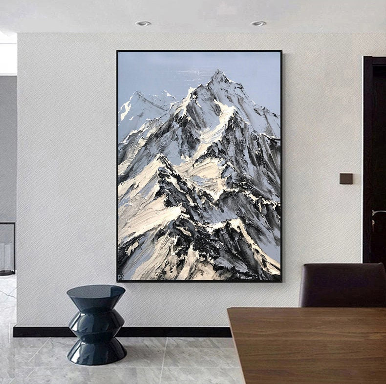 Frozen Peaks: Abstract Mountain Art, Dramatic Texture Canvas #MM453