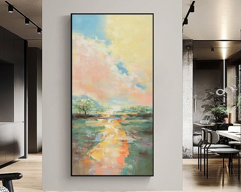 Sunset Landscape Canvas – Abstract Pastel Wall Art for Living Room Decor#MM468