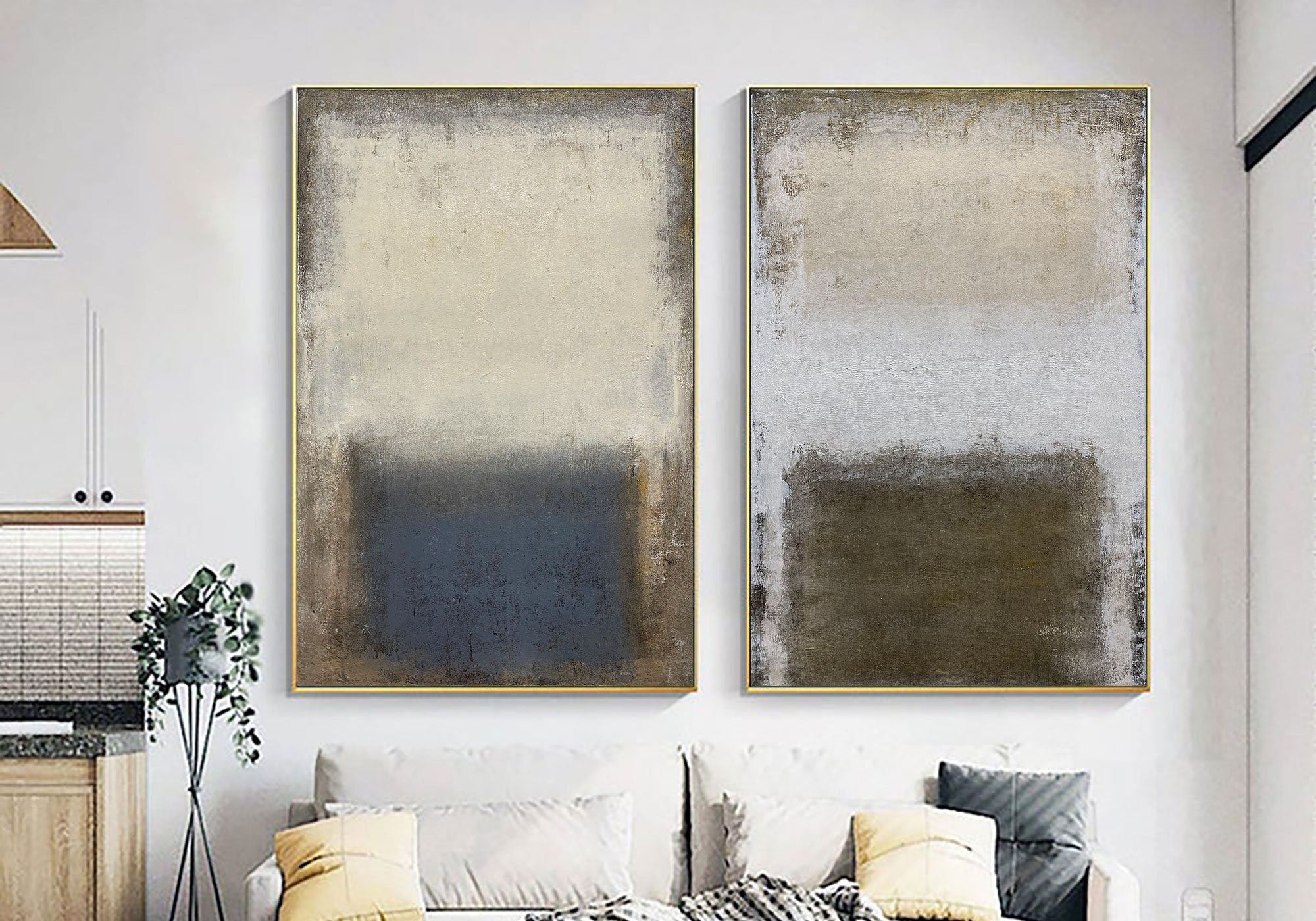 Abstract Color Field Oil Painting Set: Modern Minimalist Wall Art Decor #MM496