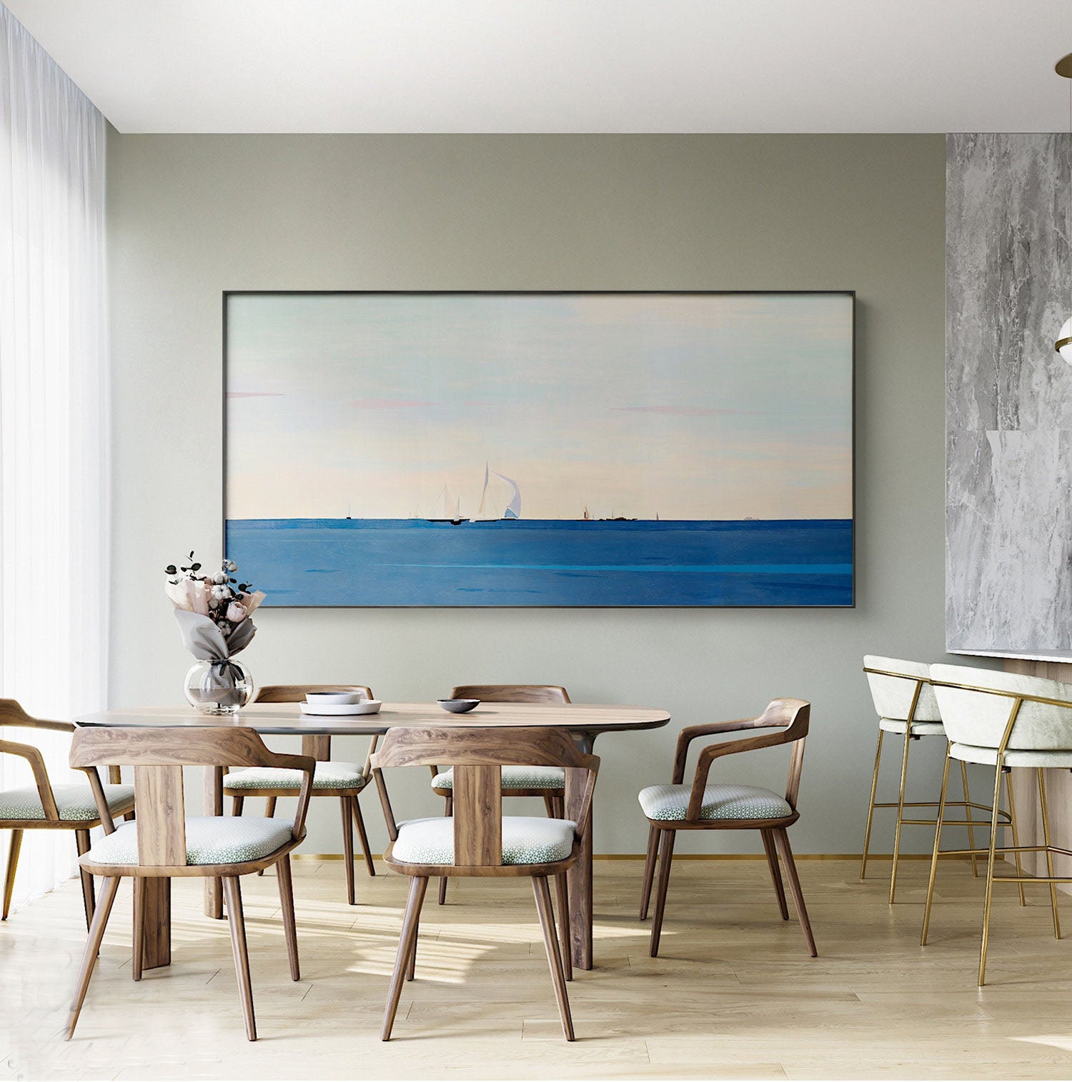 Coastal Echoes: Contemporary Abstract Seascape, Serene Wall Art #MM452