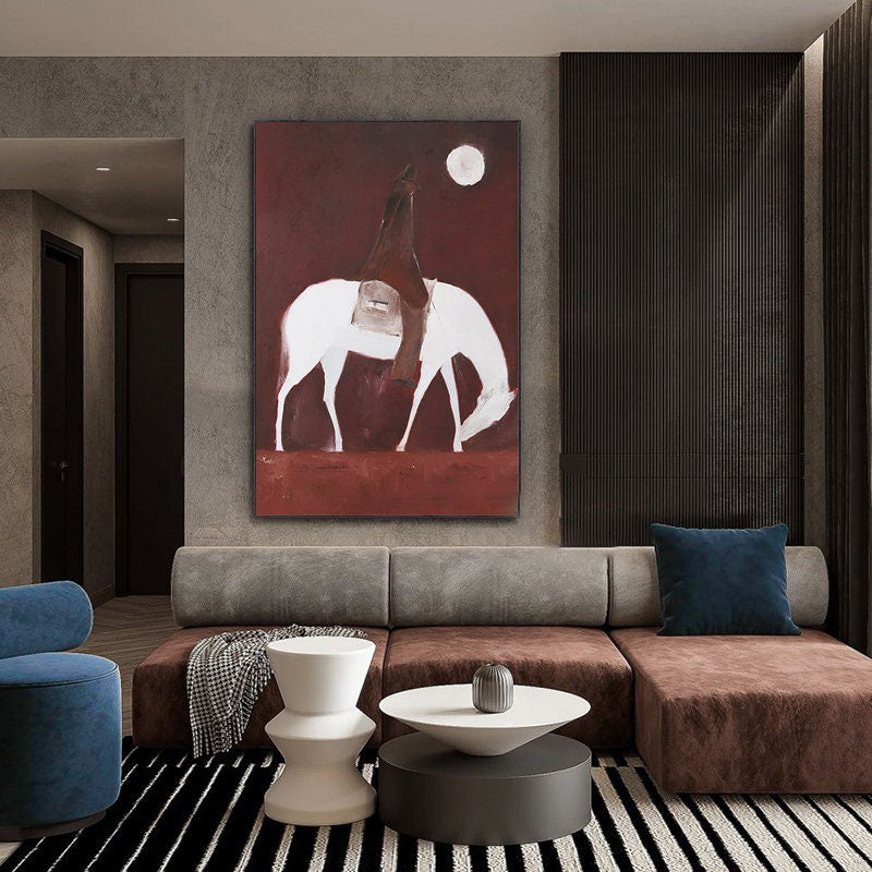 Moonlit Rider: Abstract Horse Oil Painting, Vertical Version #MM447