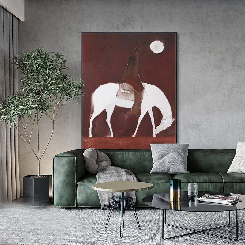 Moonlit Rider: Abstract Horse Oil Painting, Vertical Version #MM447