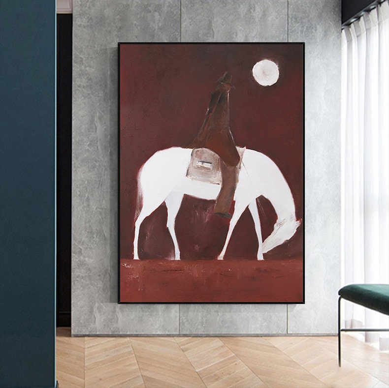 Moonlit Rider: Abstract Horse Oil Painting, Vertical Version #MM447