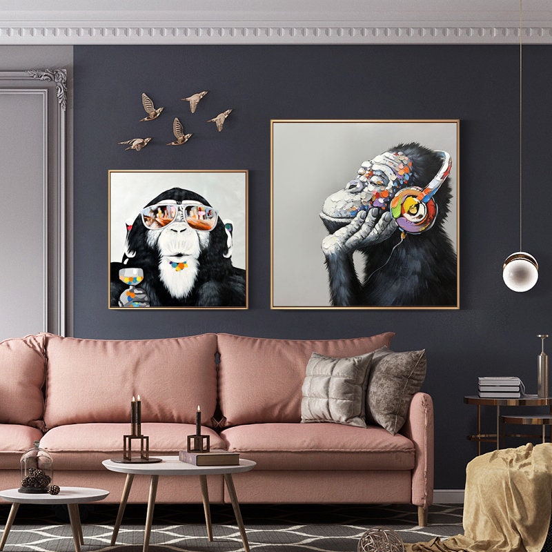 Urban Chimps: Whimsical Monkey Art Set, Modern Wall Decor #MM450