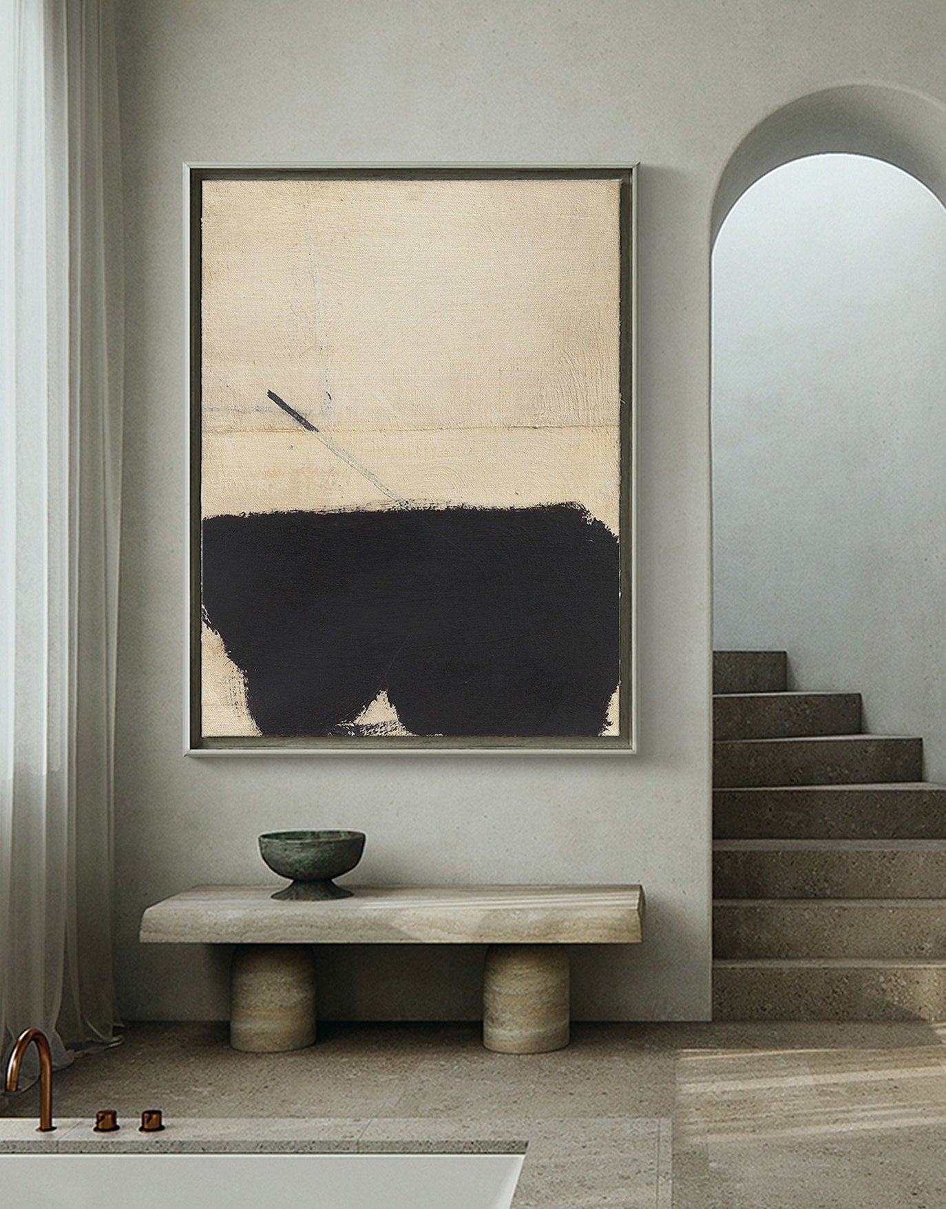 Silent Horizons: Contemporary Abstract Set, Neutral Palette Art #MM462