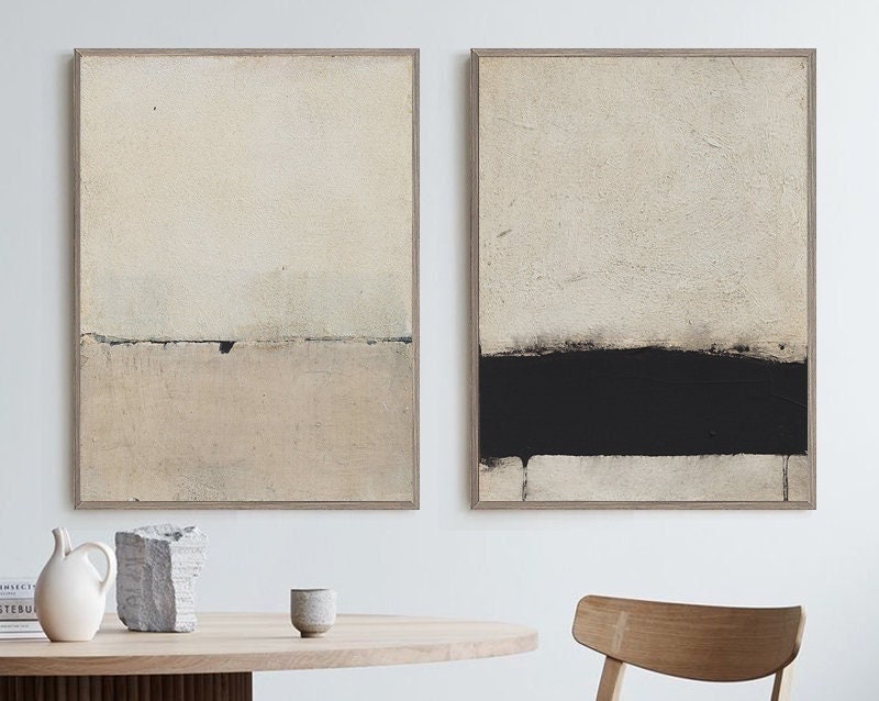 Silent Horizons: Contemporary Abstract Set, Neutral Palette Art #MM462