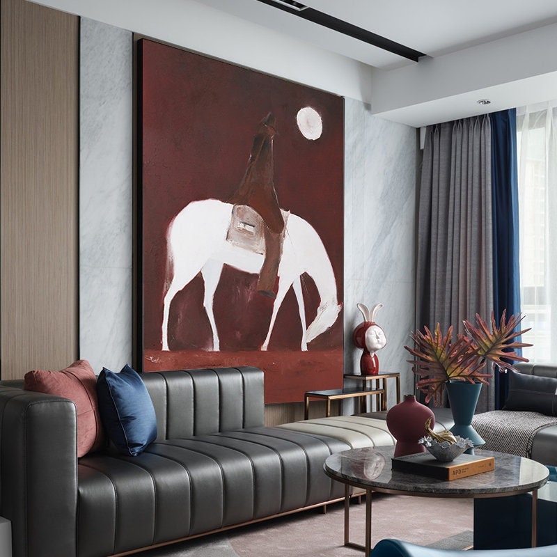 Moonlit Rider: Abstract Horse Oil Painting, Vertical Version #MM447