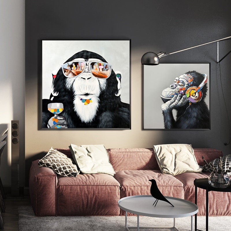 Urban Chimps: Whimsical Monkey Art Set, Modern Wall Decor #MM450