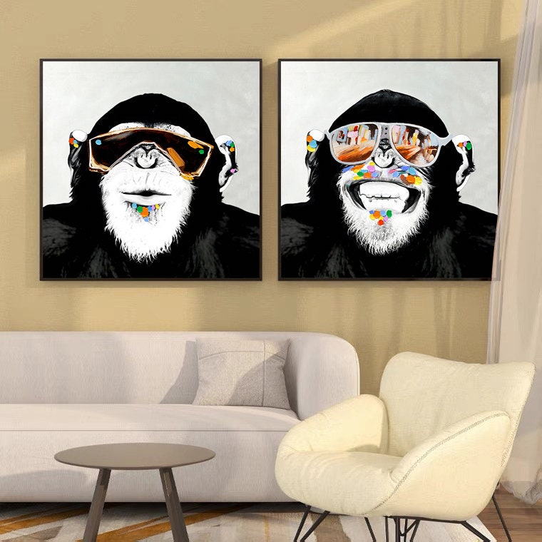 Ape Attitude: Bold Monkey Paintings, Contemporary Wall Art Set #MM451