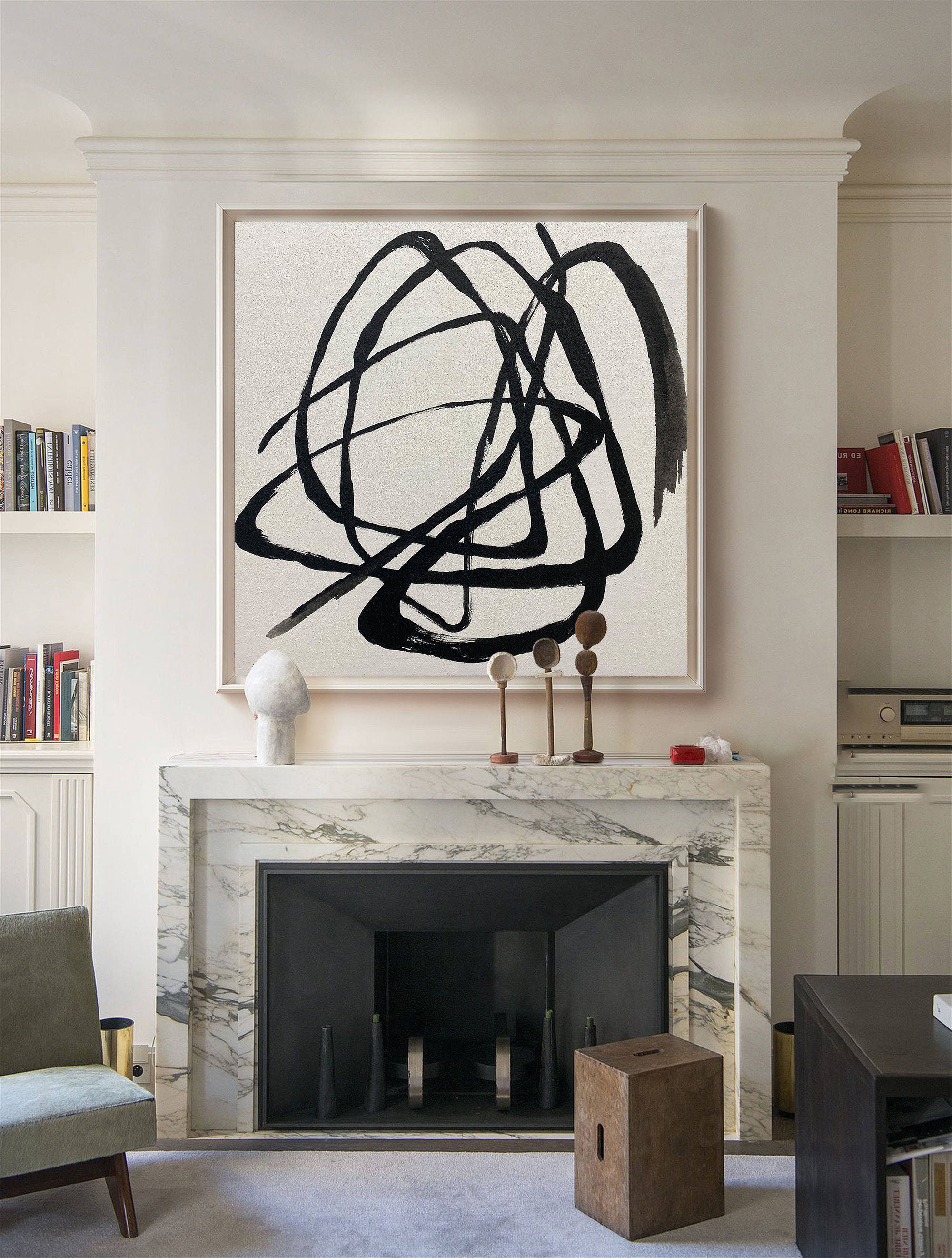 Ink Reverie: Minimalist Black Abstract, Expressive Strokes Art #MM460