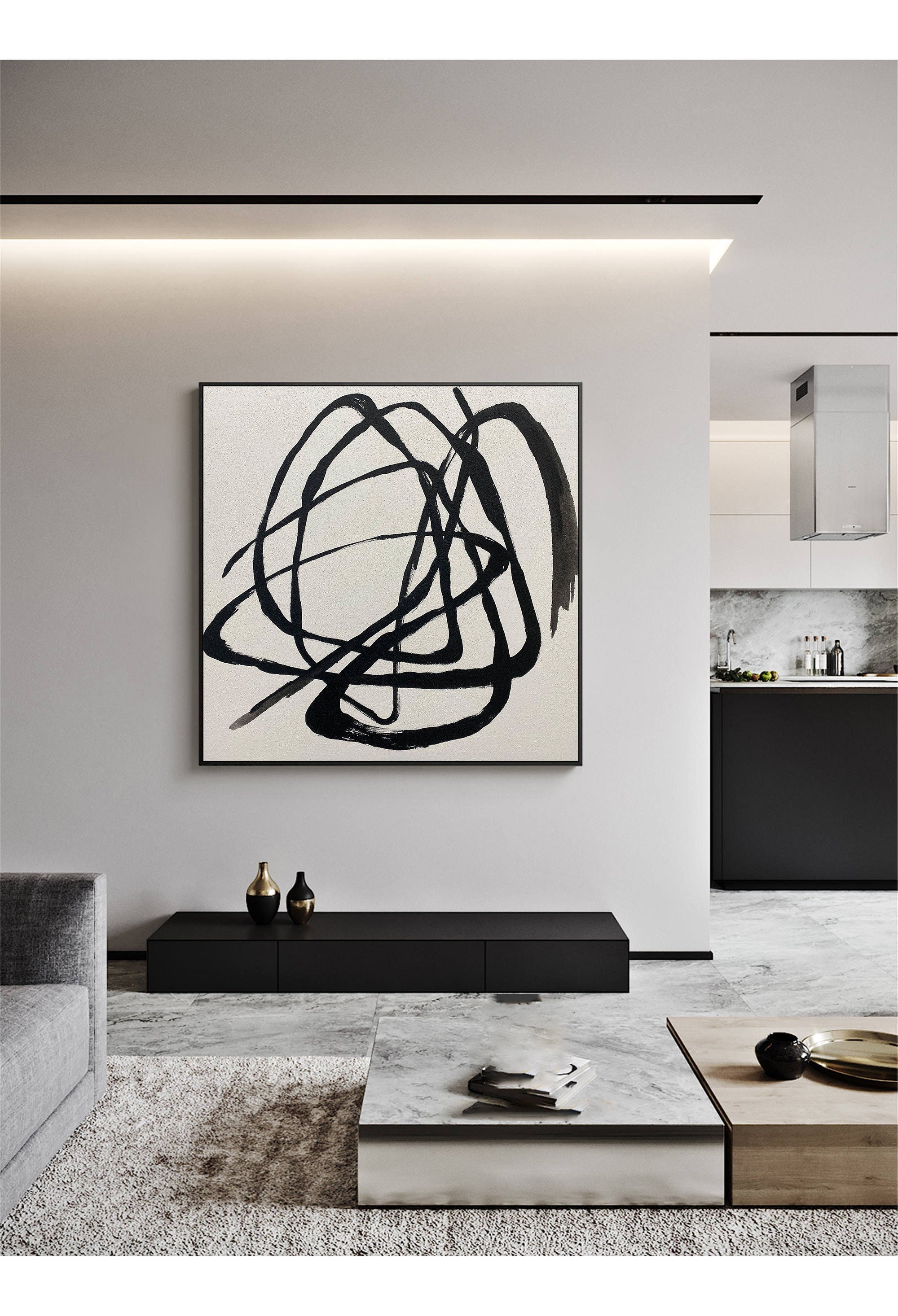 Ink Reverie: Minimalist Black Abstract, Expressive Strokes Art #MM460