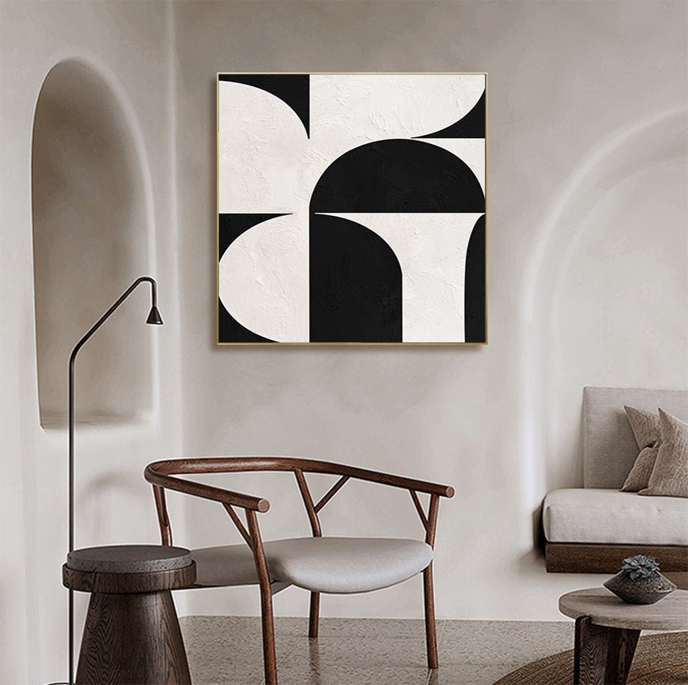 Graphic Minimalism: Contemporary Black and White Canvas #MM529