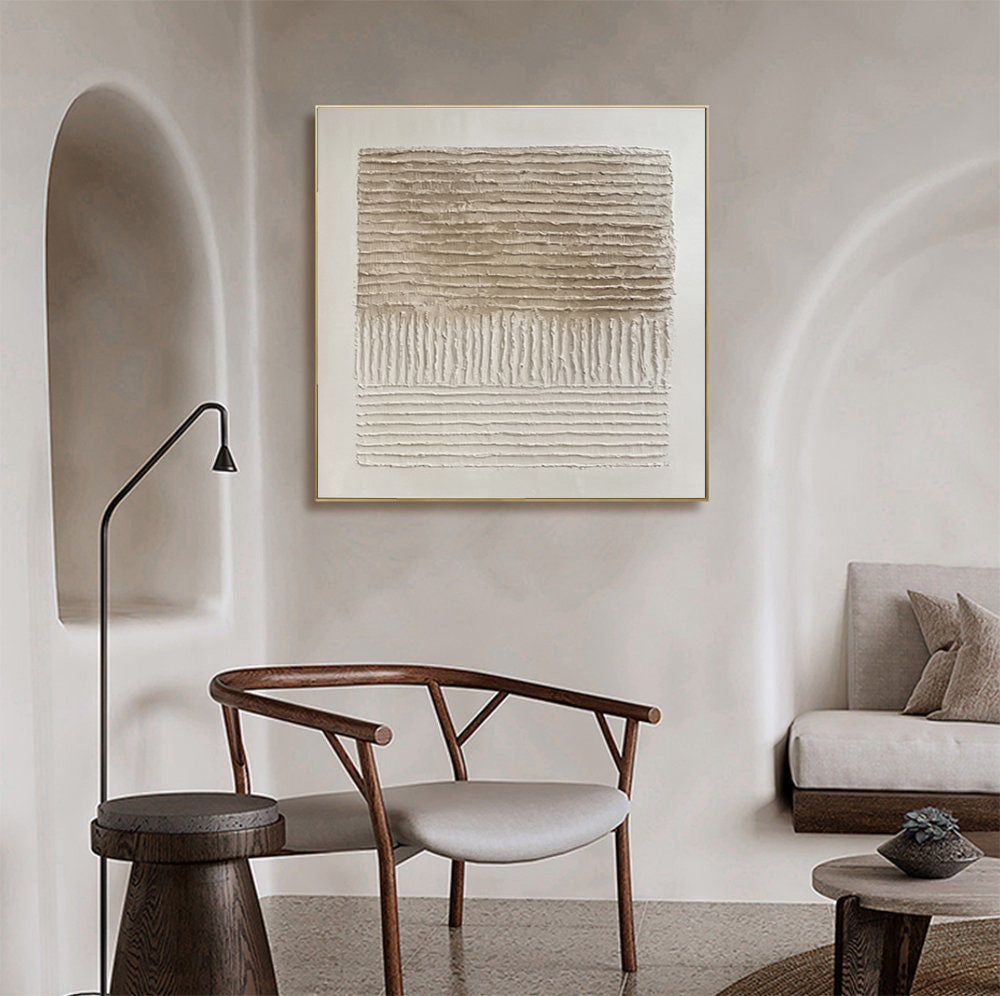 Abstract Neutral Art with Impasto Layers and Vertical Core #MM561