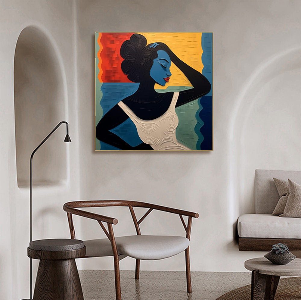 Textured Reverie: Stylized Figure Against Abstract Color Waves #MM519