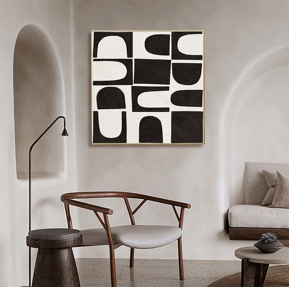 Abstract Grid: Black and White Textured Geometric Art #MM530