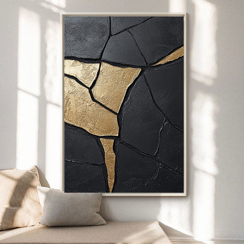 Textured Black Abstract with Organic Gold Veins for Modern Art #MM553