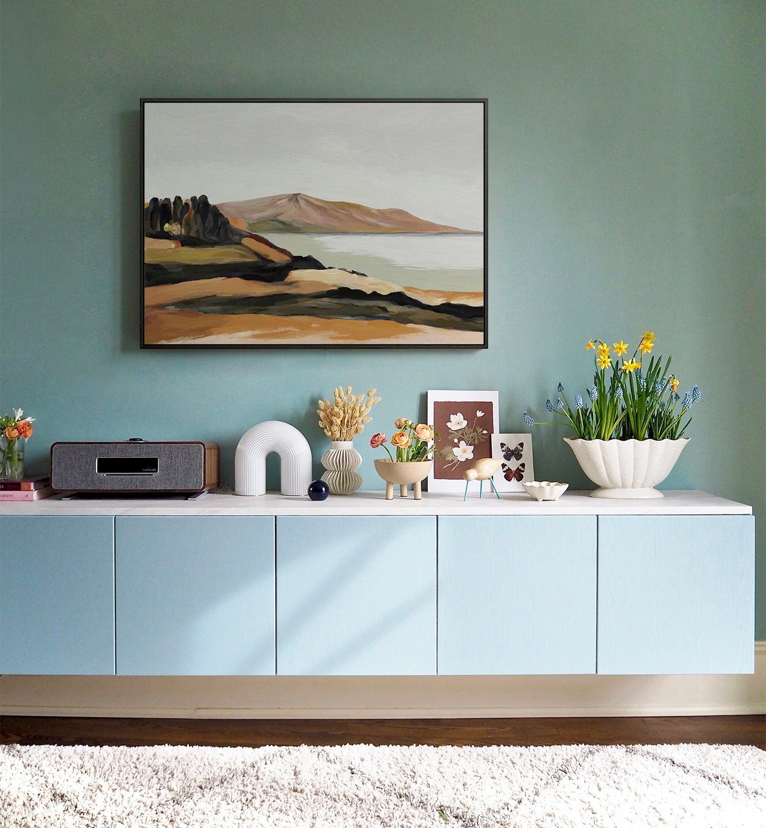 لوحة تجريدية لمناظر طبيعية ساحلية بألوان ترابية على قماش #MM345