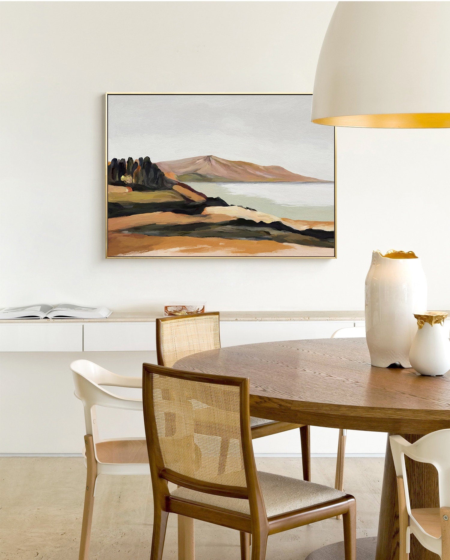 لوحة تجريدية لمناظر طبيعية ساحلية بألوان ترابية على قماش #MM345
