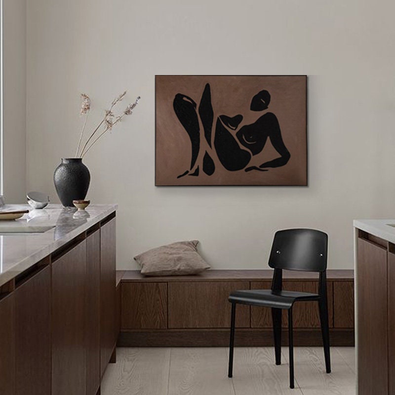 Black Abstract Nude Painting – Modern Female Figure Wall Art for Bedroom or Living Room#MM474