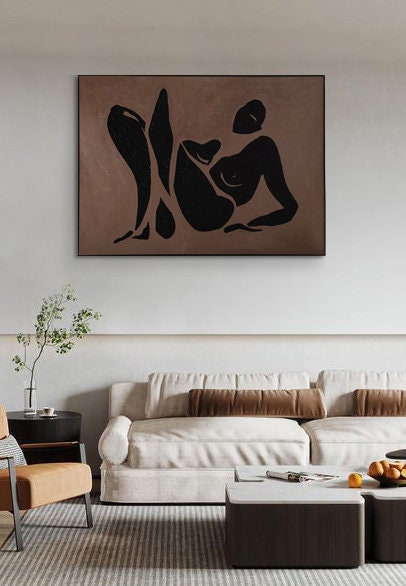 Black Abstract Nude Painting – Modern Female Figure Wall Art for Bedroom or Living Room#MM474
