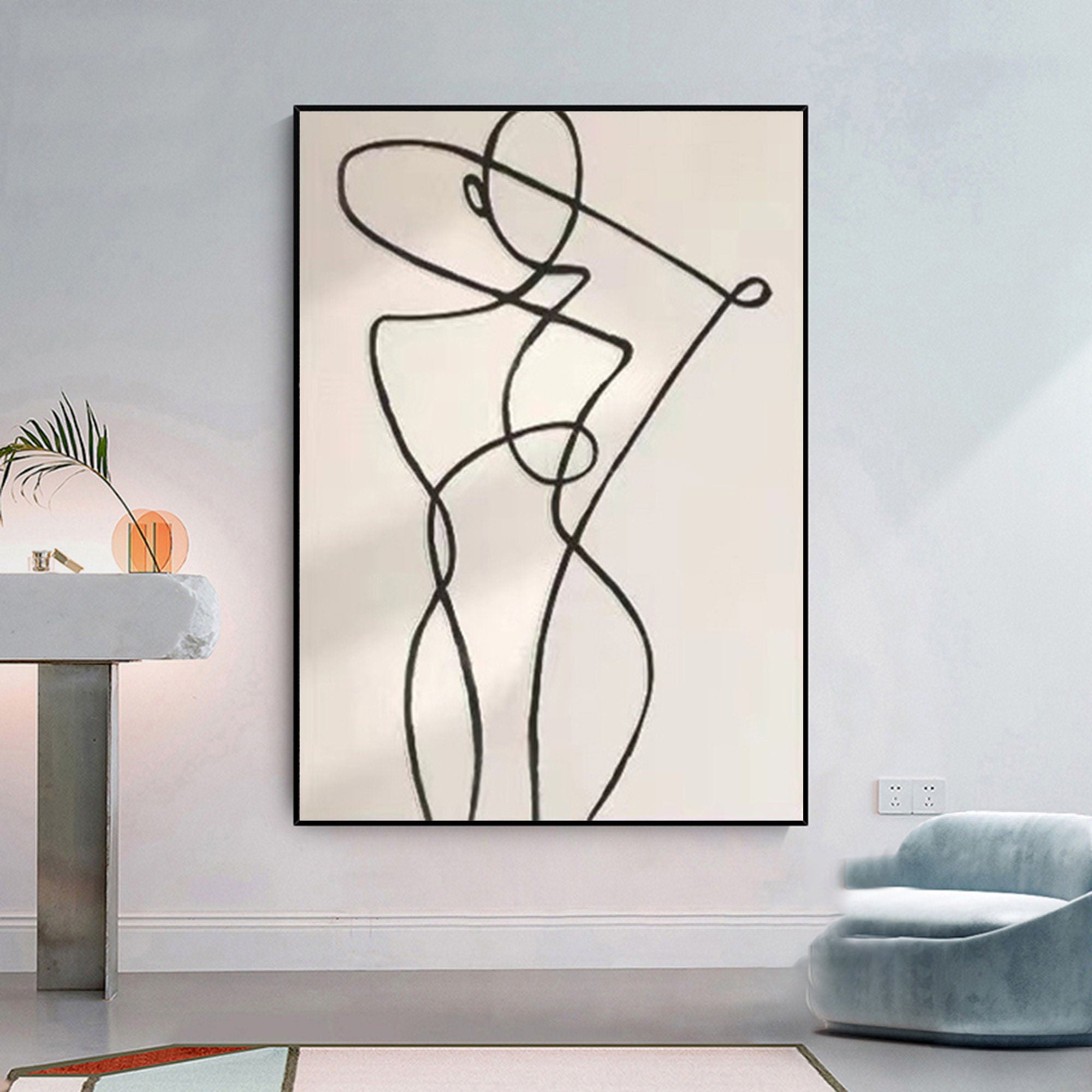 Linear Grace: Minimalist Figure Art, Bold Line on Canvas #MM456