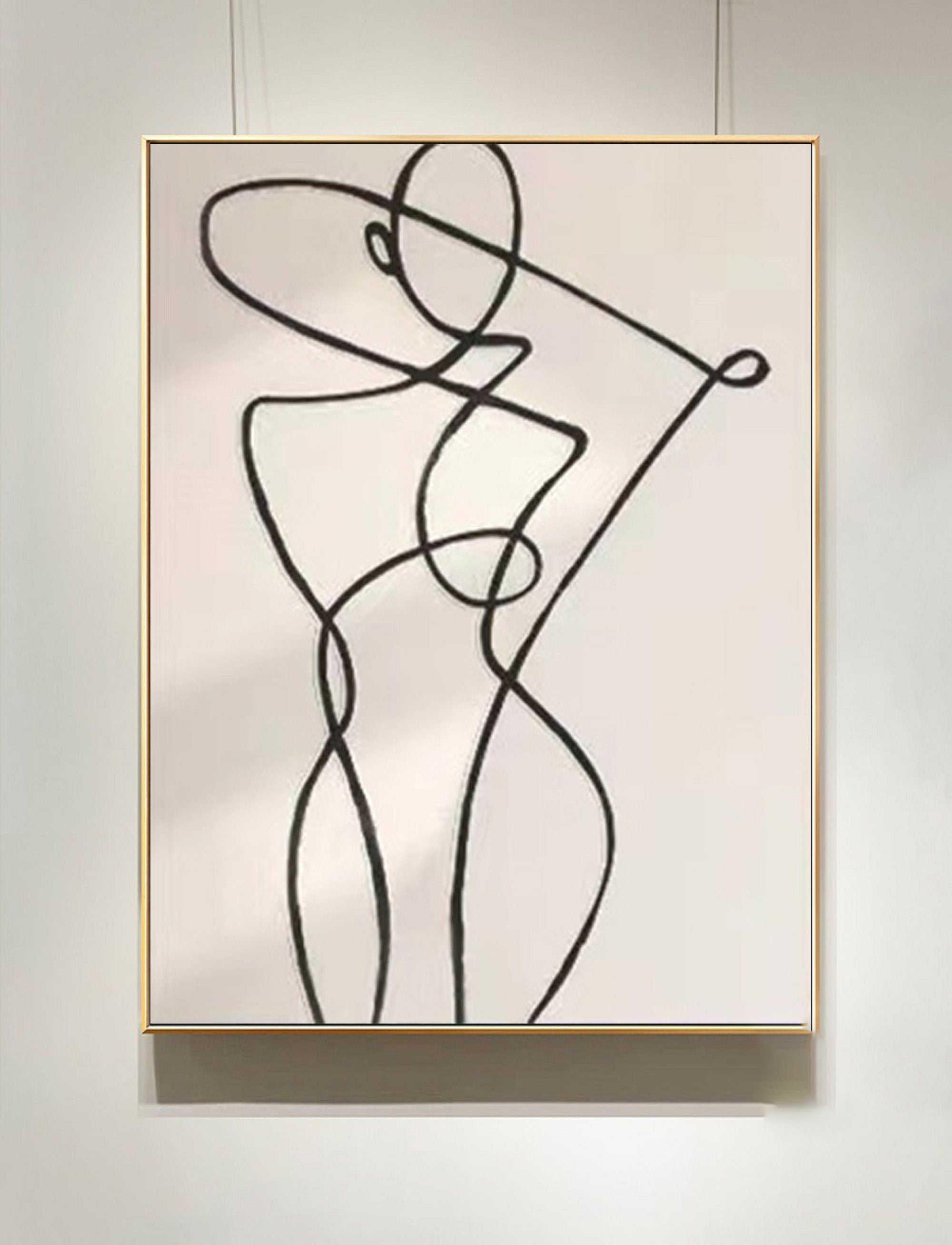 Linear Grace: Minimalist Figure Art, Bold Line on Canvas #MM456