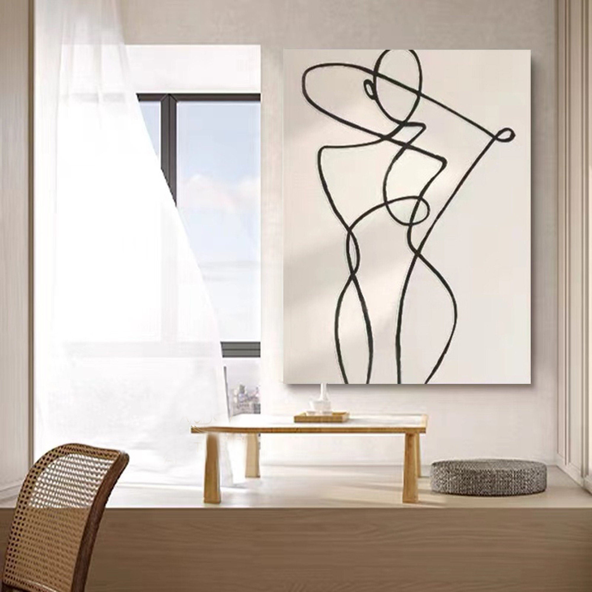 Linear Grace: Minimalist Figure Art, Bold Line on Canvas #MM456