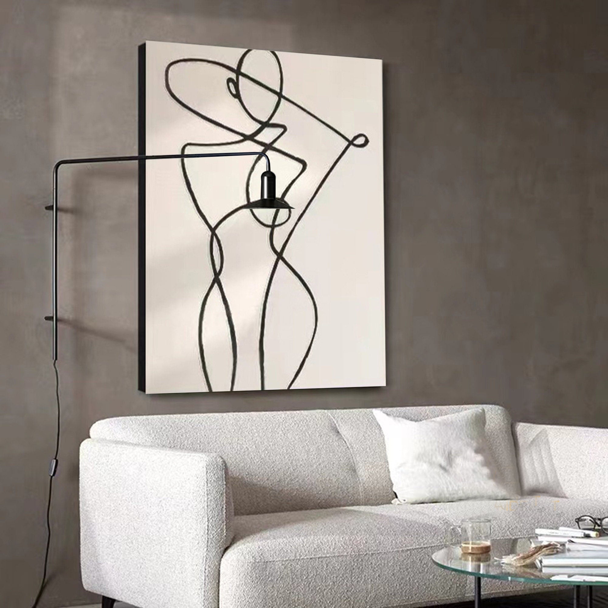 Linear Grace: Minimalist Figure Art, Bold Line on Canvas #MM456