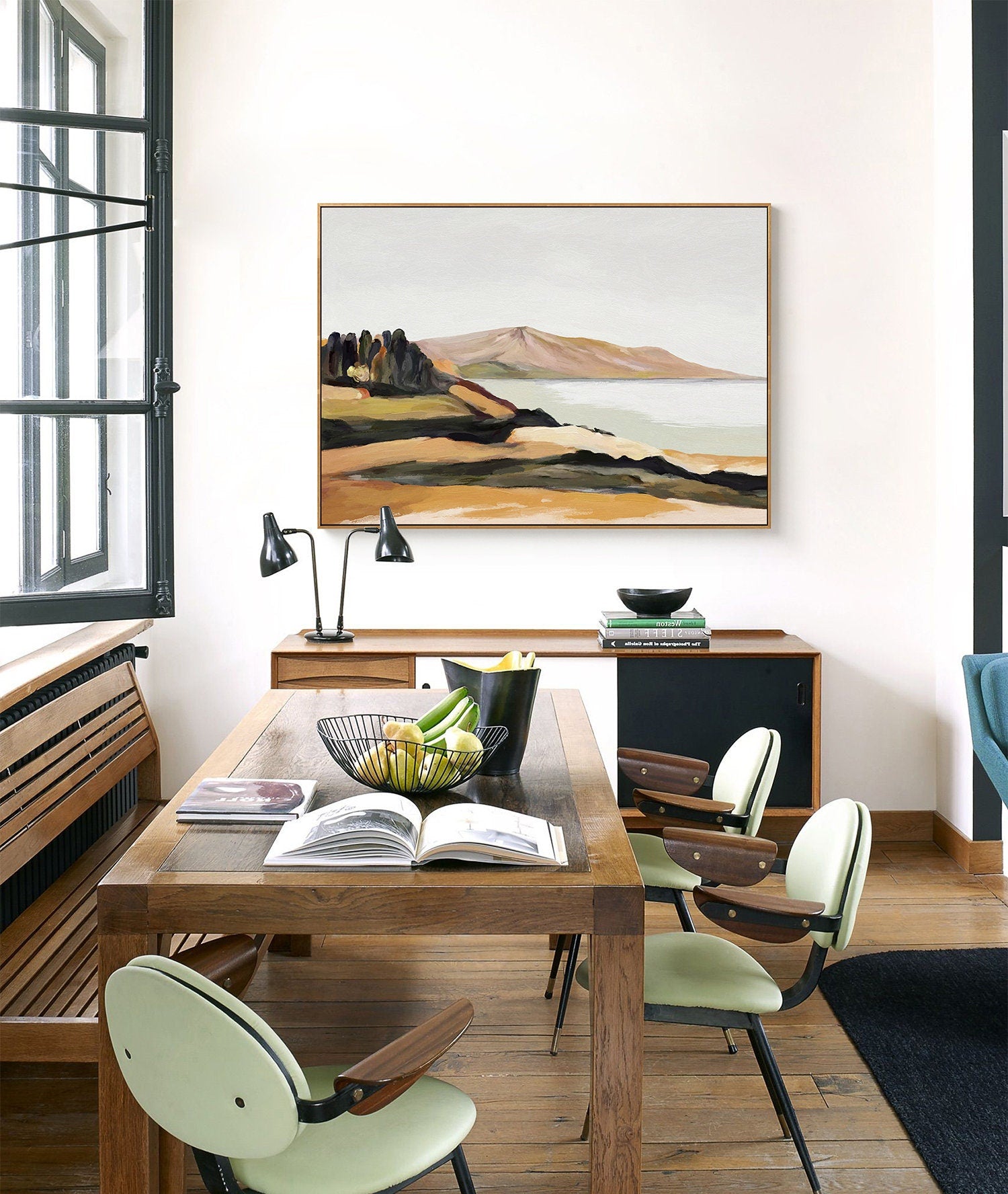 لوحة تجريدية لمناظر طبيعية ساحلية بألوان ترابية على قماش #MM345