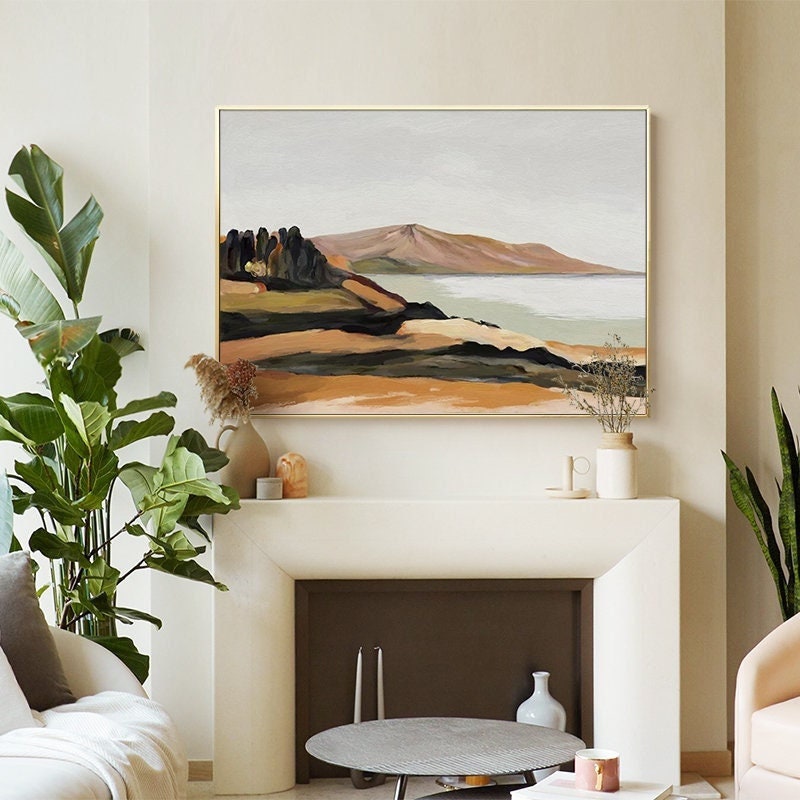 Abstract Coastal Landscape Painting in Earthy Tones on Canvas #MM345