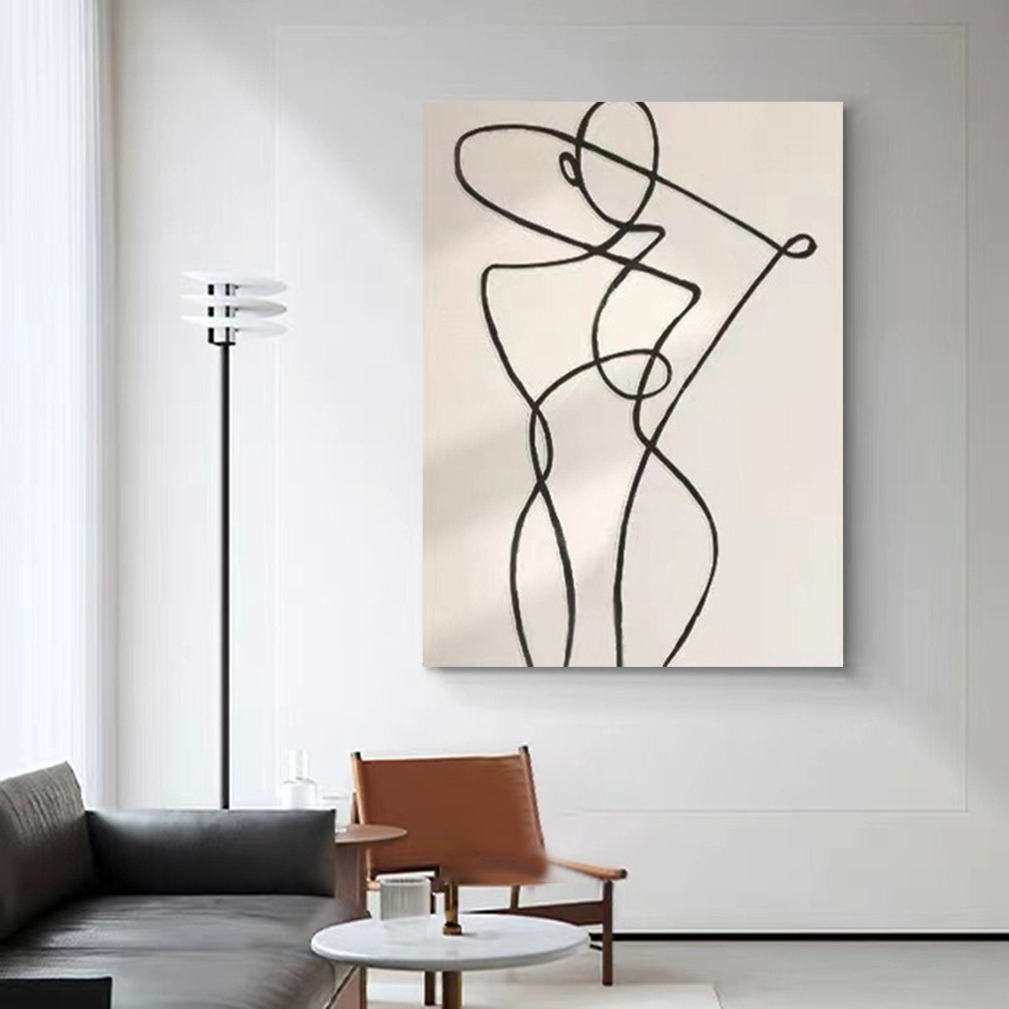 Linear Grace: Minimalist Figure Art, Bold Line on Canvas #MM456