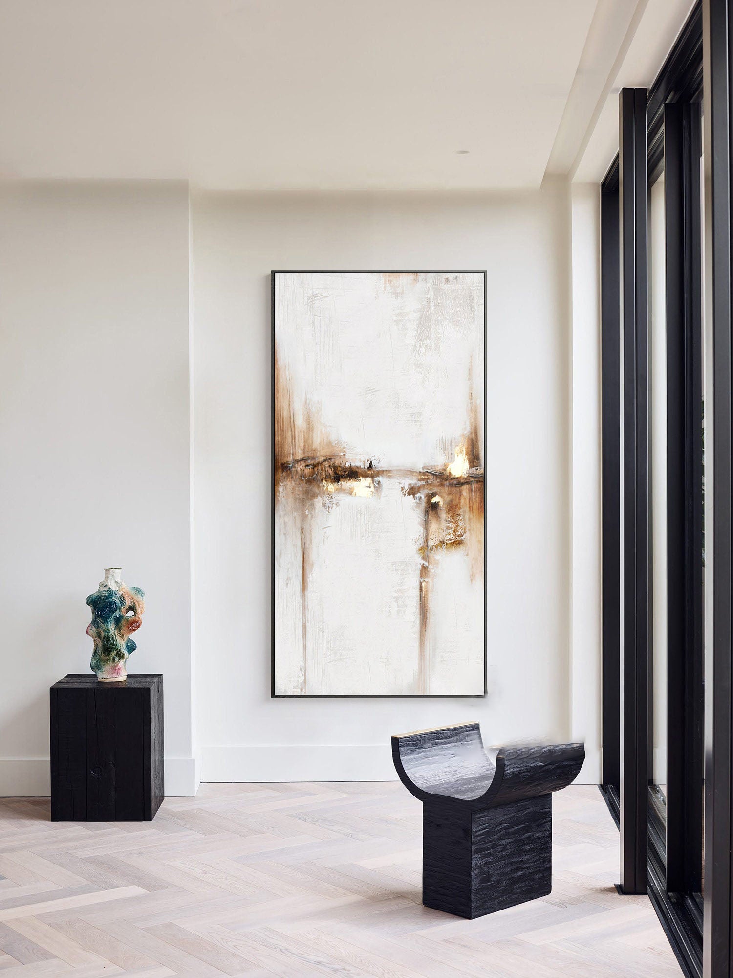 Abstract Earth Tone Landscape Painting – Modern Wall Art for Living Room Decor#MM477