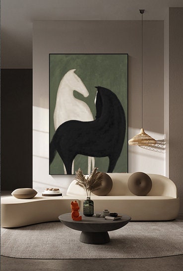 Abstract Black & White Horse, Modern Painting Set of 2 #MM305