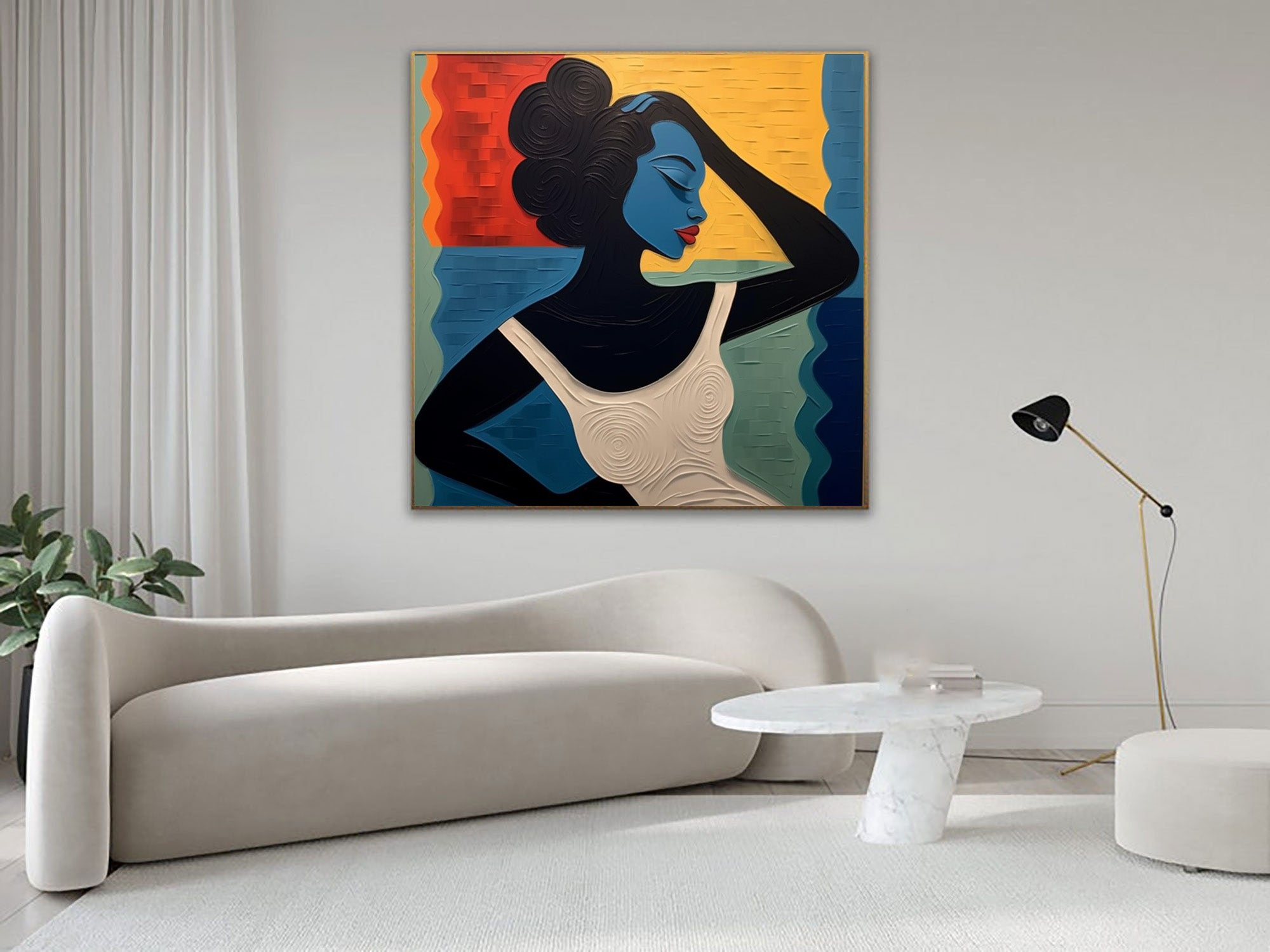 Textured Reverie: Stylized Figure Against Abstract Color Waves #MM519