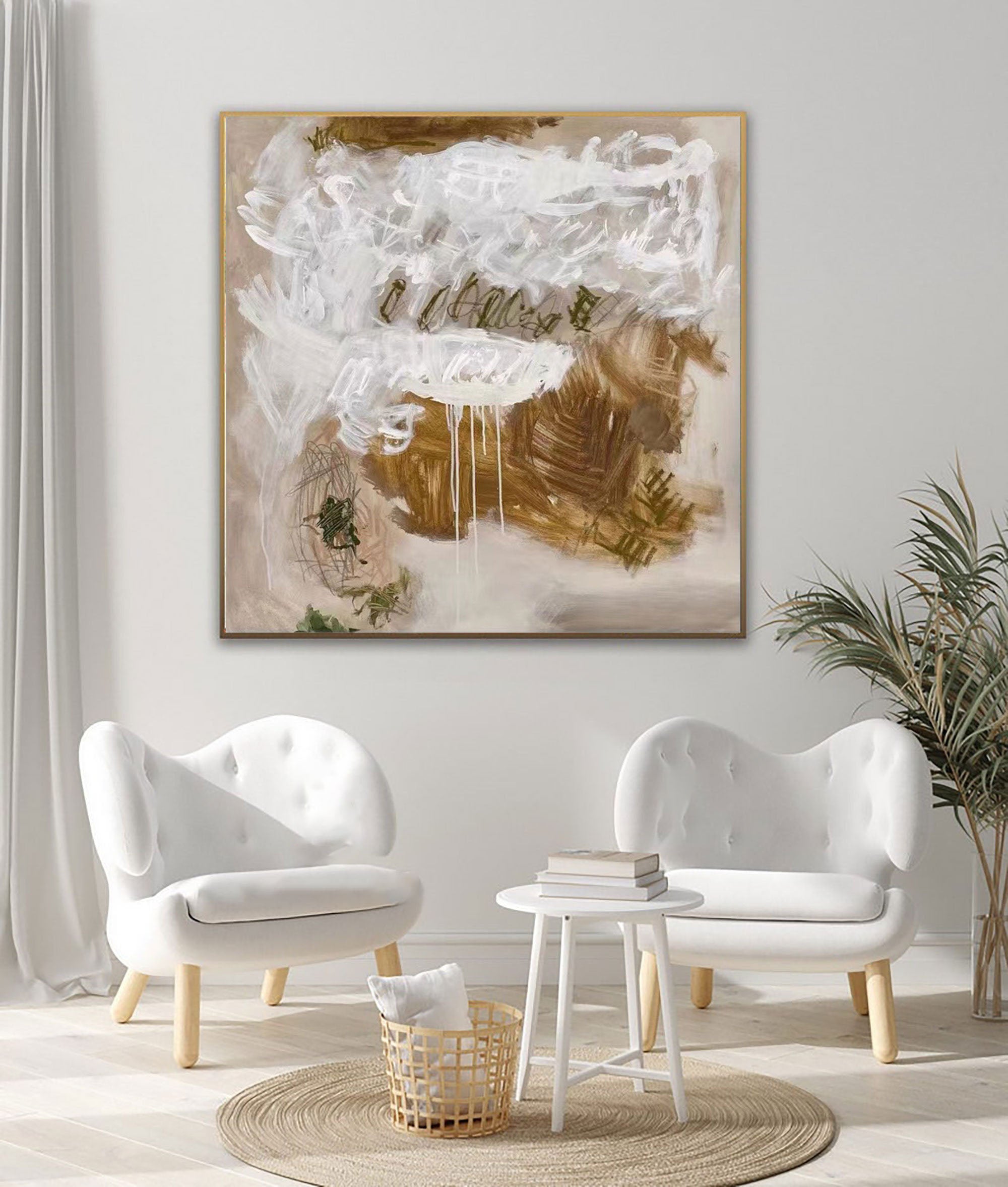 Textured Abstract Neutral Wall Art – Modern Canvas Painting for Living Room#MM476