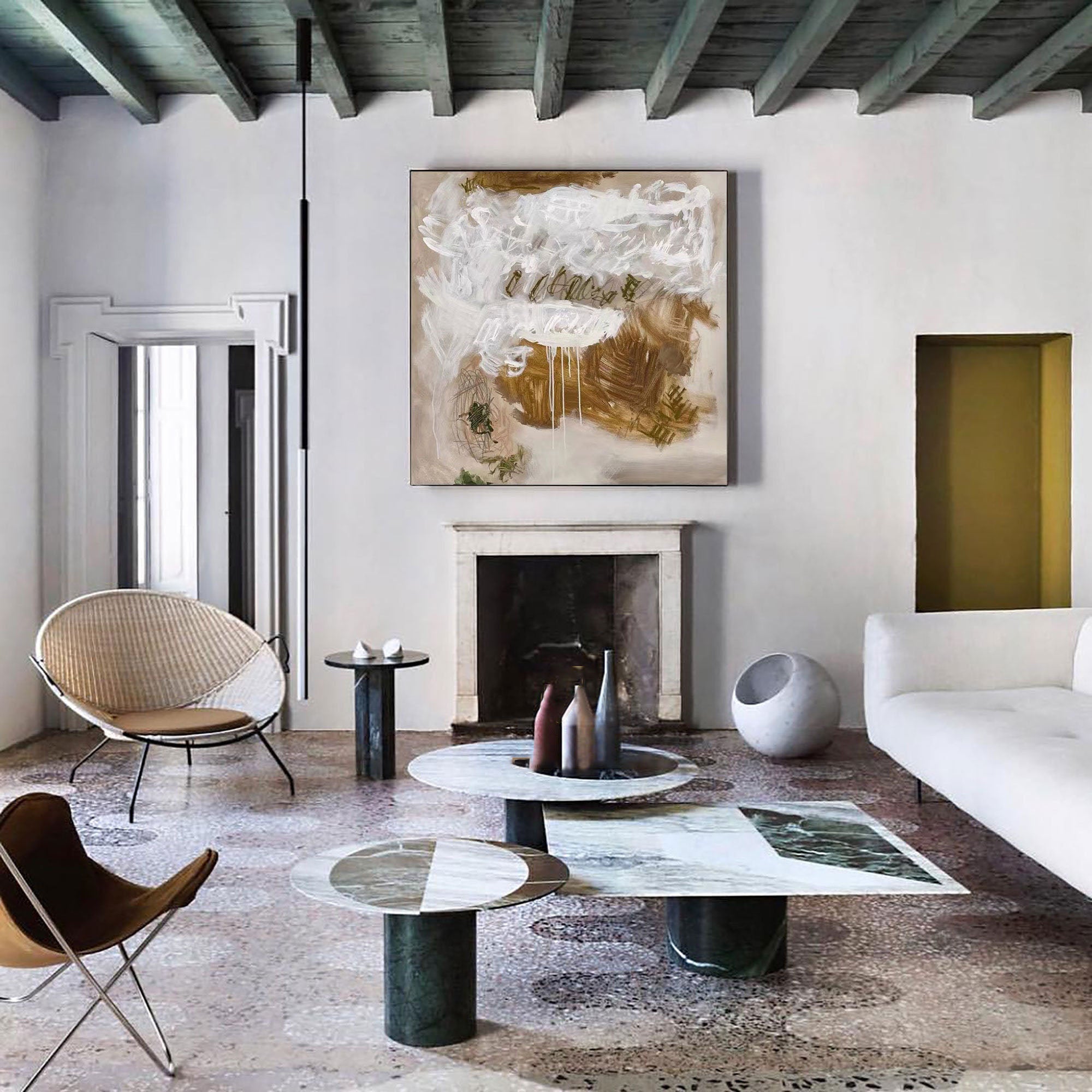 Textured Abstract Neutral Wall Art – Modern Canvas Painting for Living Room#MM476