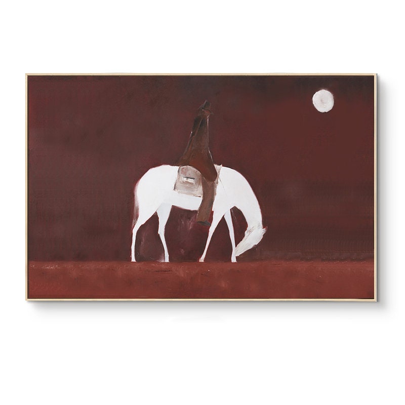 Moonlit Rider: Horse Riding Abstract Canvas, Horizontal Version #MM448