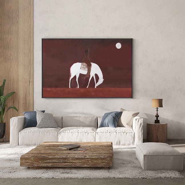 Moonlit Rider: Horse Riding Abstract Canvas, Horizontal Version #MM448