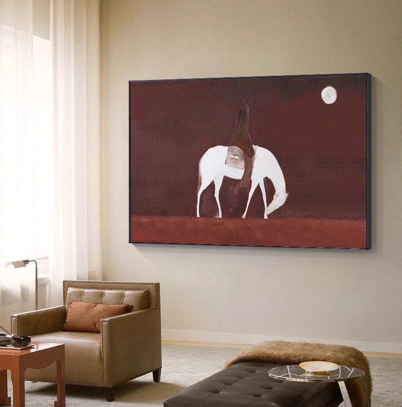 Moonlit Rider: Horse Riding Abstract Canvas, Horizontal Version #MM448