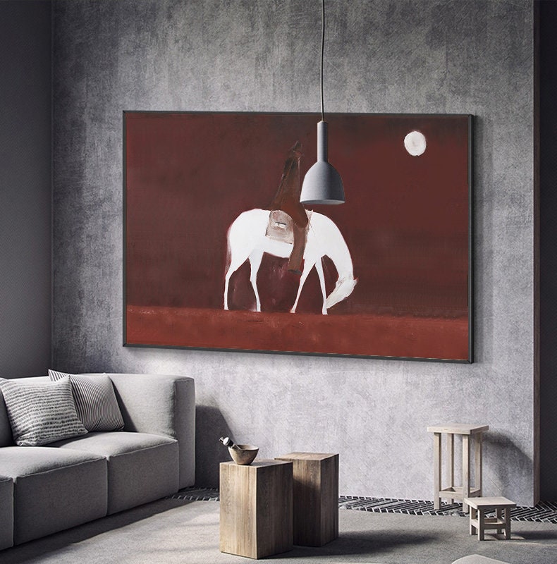 Moonlit Rider: Horse Riding Abstract Canvas, Horizontal Version #MM448