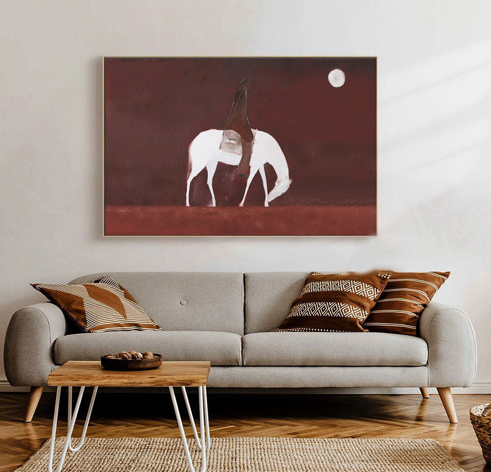 Moonlit Rider: Horse Riding Abstract Canvas, Horizontal Version #MM448