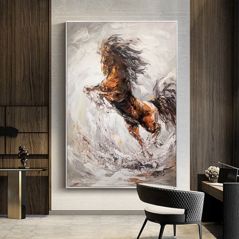 Dynamic Running Horse Painting – Textured Abstract Equestrian Wall Art #MM466