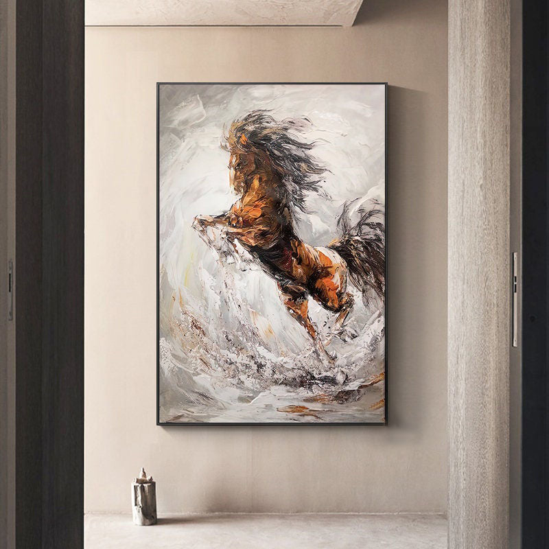 Dynamic Running Horse Painting – Textured Abstract Equestrian Wall Art #MM466