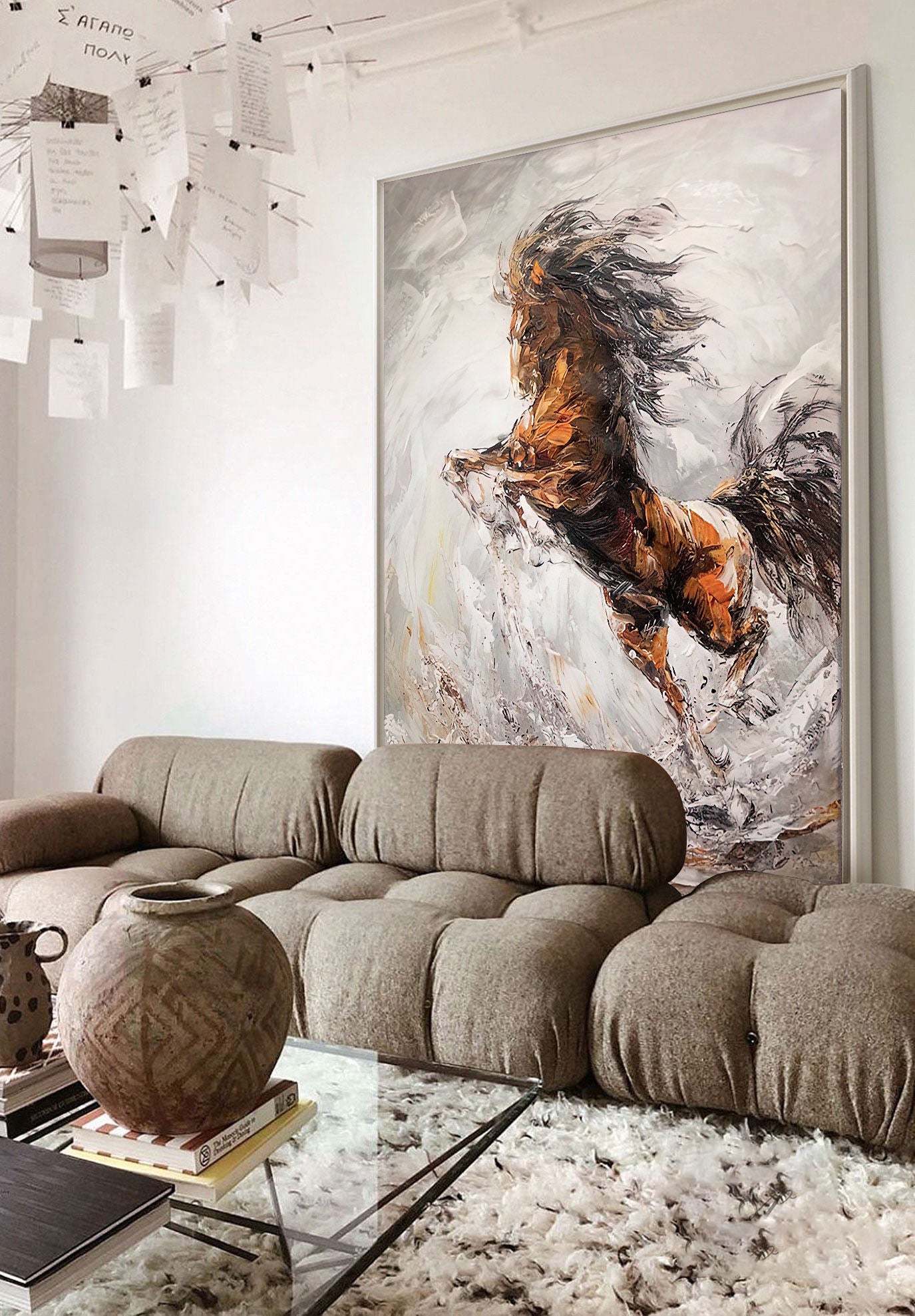 Dynamic Running Horse Painting – Textured Abstract Equestrian Wall Art #MM466