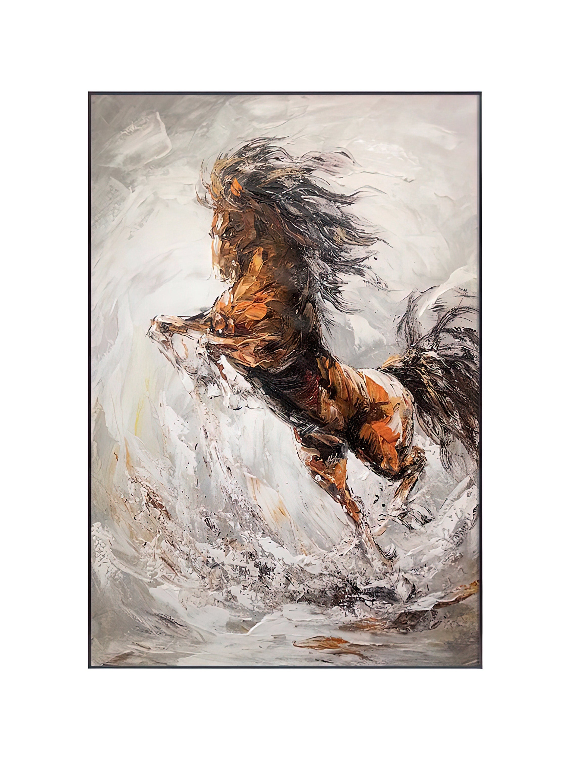 Dynamic Running Horse Painting – Textured Abstract Equestrian Wall Art #MM466