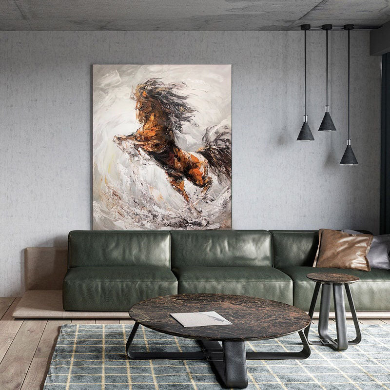 Dynamic Running Horse Painting – Textured Abstract Equestrian Wall Art #MM466