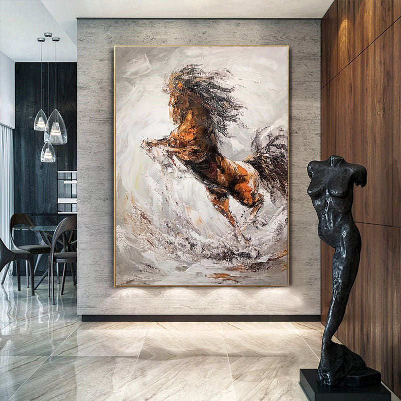 Dynamic Running Horse Painting – Textured Abstract Equestrian Wall Art