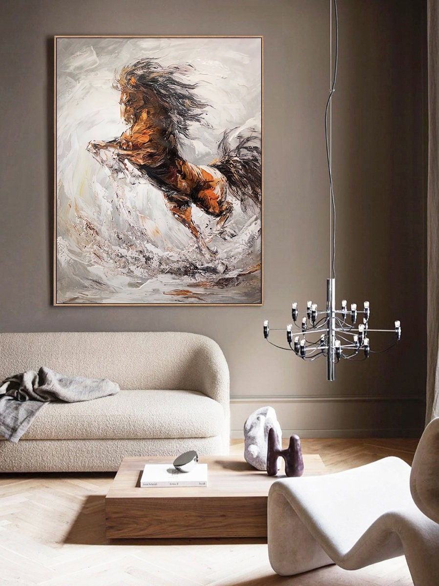 Dynamic Running Horse Painting – Textured Abstract Equestrian Wall Art #MM466