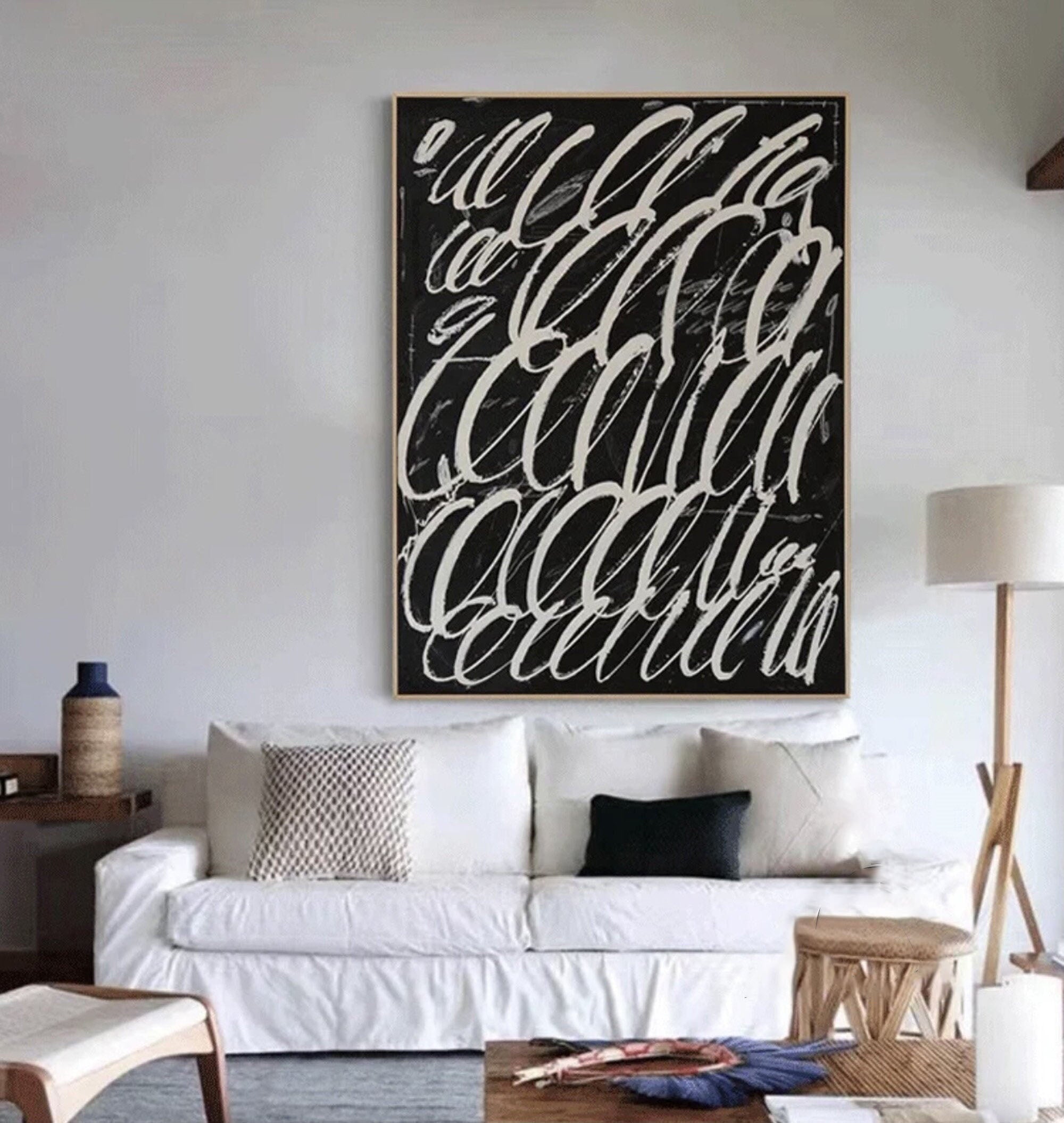 فن تجريدي حديث بسيط بخطوط سوداء وبيضاء #MM268