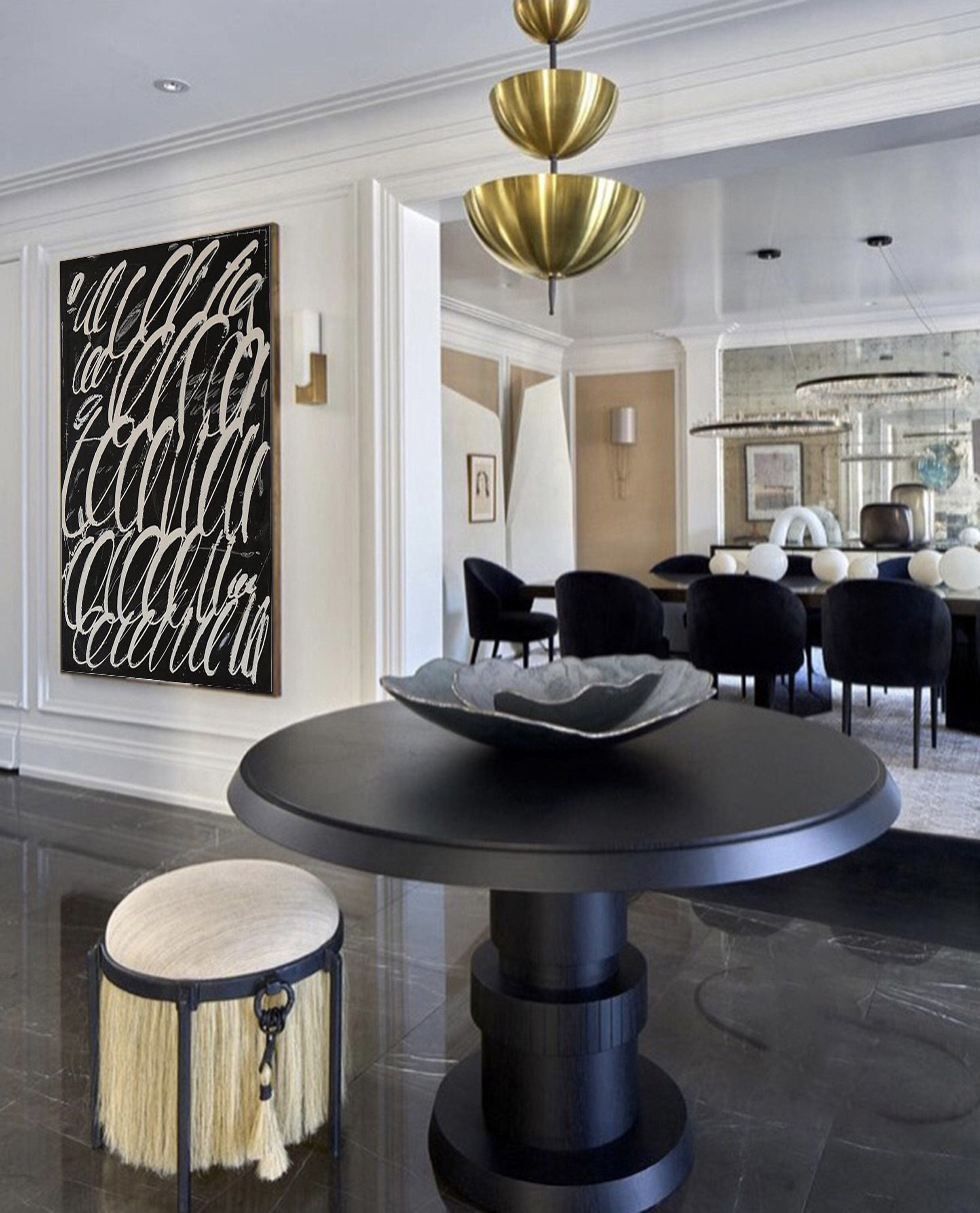 فن تجريدي حديث بسيط بخطوط سوداء وبيضاء #MM268